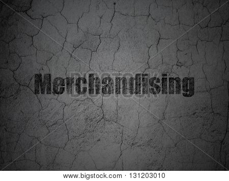 Advertising concept: Black Merchandising on grunge textured concrete wall background