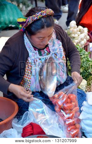SANTIAGO DE ATITLAN GUATEMALA APRIL 29 2016: Portrait of a Mayan woman. The Mayan people still make up a majority of the population in Guatemala,
