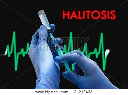 Treatment of halitosis. Syringe is filled with injection. Syringe and vaccine. Medical concept.