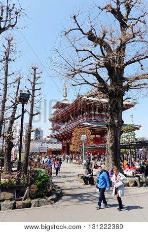 TOKYO, JAPAN - MARCH 29, 2016 : Tourist visit sensoji temple in Tokyo on 29 March 2016. Sensoji temple is the most famous attraction in Asakusa, Tokyo, Japan