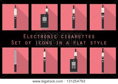 Electronic Cigarette, Electronic Cigarette Flat Icons, E-cigarette Icons, Types Vaporizers, Smoking