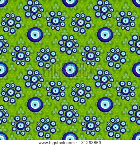 Evil eye vector pattern. Turkish bead background.