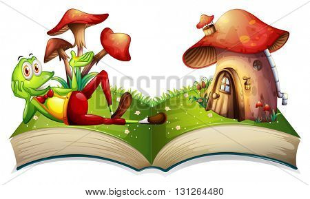 Book of frog and mushroom house illustration