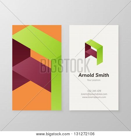Business card isometric logo letter A vector template. Vector business card personal logo sign graphic design.