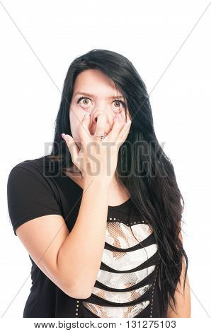 Teen Girl Making Goofy, Funny, Scarry Face.