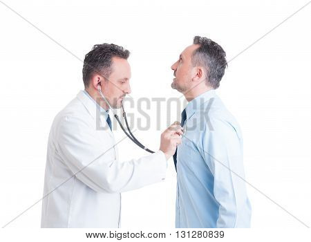 Doctor Or Medic Using Stethoscope On His Doppelganger