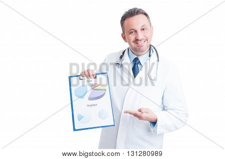 Successful Hospital Manager, Doctor Or Medic Showing Financial Charts