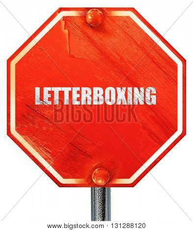 letterboxing, 3D rendering, a red stop sign