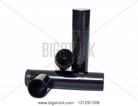 Lips Moisturizer Black Plastic Containers Isolated On White