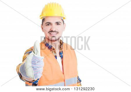 Handsome Smiling Engineer Showing Thumb Up Or Like Gesture