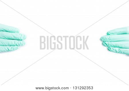 Concept Of Hands With Gloves Holding Empty Cardboard In Close-up