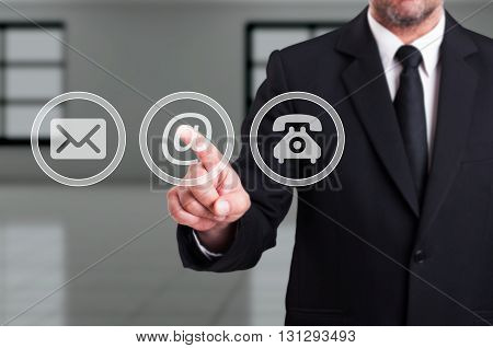 Contact Our Company Concept With Businessman Pressing Email Button