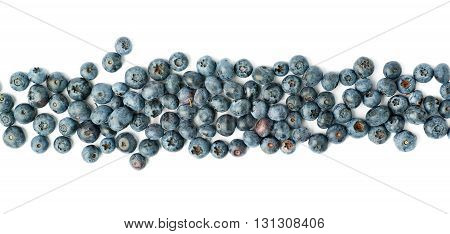 Line made of Ripe bilberry or blueberry over isolated white background