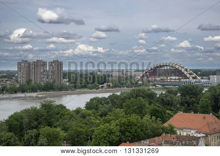 Cityscape of Novi Sad on a cloudy day