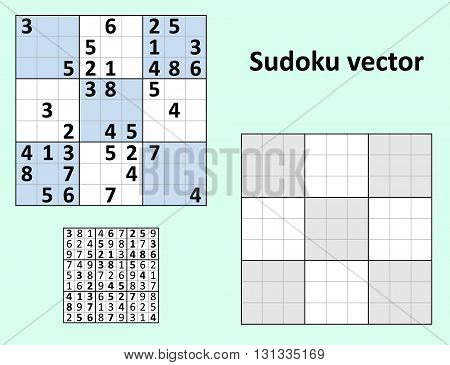 Symmetrical Sudoku with answers Vector set. Blank template.