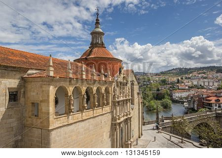AMARANTE, PORTUGAL - APRIL 22, 2016: Church and roman bridge in historical town Amarante, Portugal