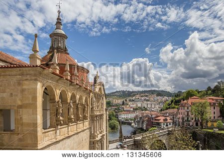 AMARANTE, PORTUGAL - APRIL 22, 2016: Church and roman bridge in historical town Amarante, Portugal