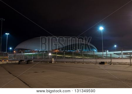 ADLER SOCHI RUSSIA - CIRCA MARCH 2015: Bolshoy Ice Dome is main hockey arena during winter games in March 2015.