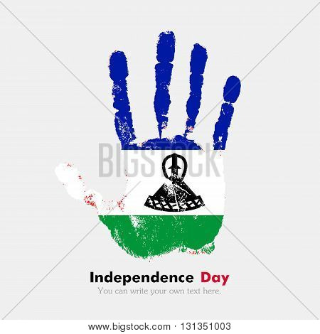 Hand print, which bears the Flag of Lesotho. Independence Day. Grunge style. Grungy hand print with the flag. Hand print and five fingers. Used as an icon, card, greeting, printed materials.