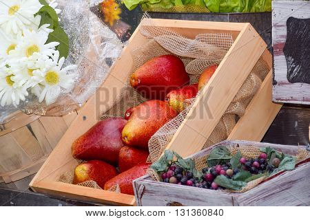 decoration made of artificial fruit vegetable and flowers
