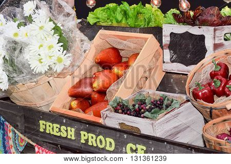 decoration made of artificial fruit vegetable and flowers