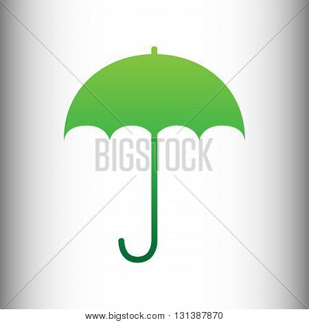 Umbrella sign icon. Rain protection symbol. Flat design style. Green gradient icon on gray gradient backround.