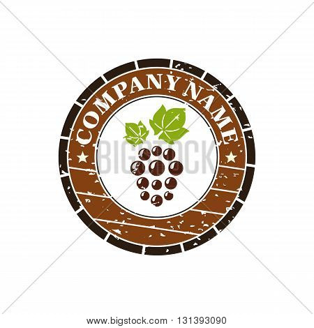 Wine barrel with grape label vector illustration isolated on white background.