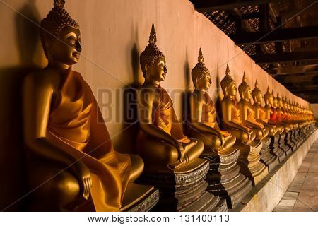 ancient ancient Buddha statues in the ancient Thai capital of Ayutthaya in the temple ruins