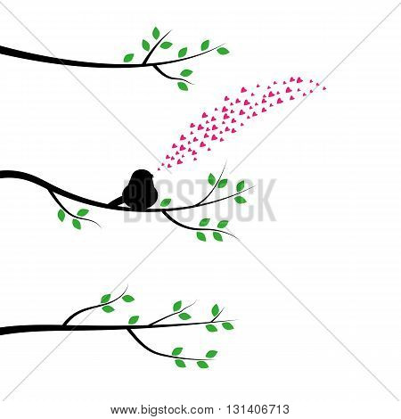 The bird on a tree branch and sings about love