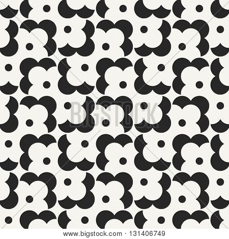 Vector seamless pattern. Modern stylish monochrome geometric background with structure of repeating flower shapes.