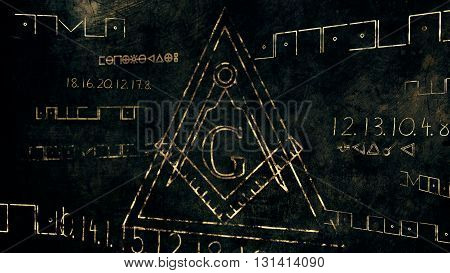 The Free Masonic Grand Lodge Sign And Illuminati Secret Characters In An Abstract Drawing Grungy Des
