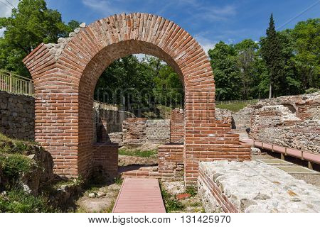 Entrance of roman bath in ancient Diocletianopolis, town of Hisarya, Plovdiv Region, Bulgaria