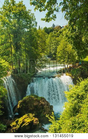 Waterfall on Korana river canyon and beautiful village of Rastoke near Slunj in Croatia