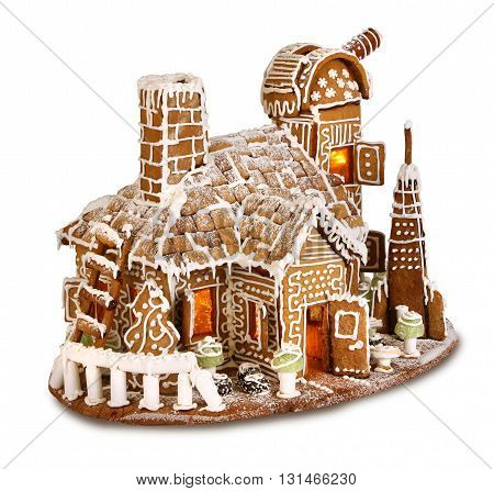 Santa's Christmas sweet gingergread house observatorium isolated
