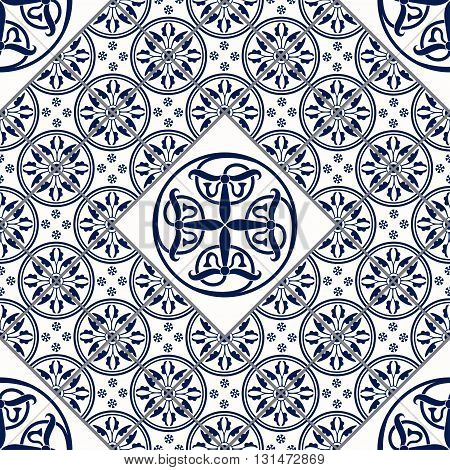 Vector Illustration of Moroccan tiles Seamless Pattern for Design, Website, Background, Banner. Spanish element for Wallpaper, Ceramic or Textile. Middle Ages Ornament Texture Template