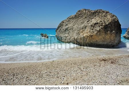 Blue Waters of Megali Petra Beach, Lefkada, Ionian Islands, Greece