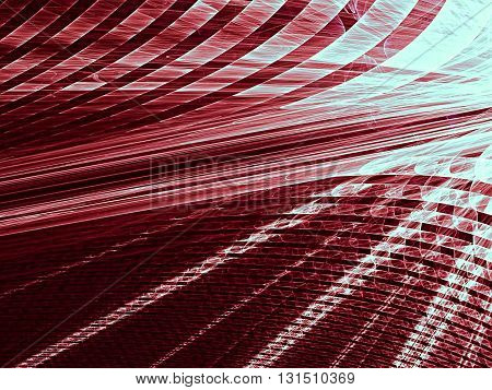 Abstract fractal background - computer-generated red image. Textured rays with grid. Technology background with perspective. Fractal artwork for banners, web design, covers.