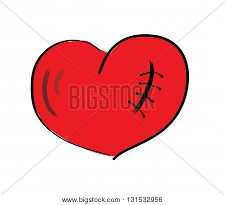 concept sewn heart, love. vector illustration on white background