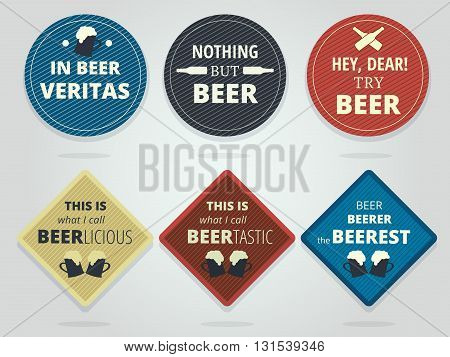 Set Of Colored Round and Square Ready Beer Coasters With Slogans And Phrases Motivation Bierdeckels Design