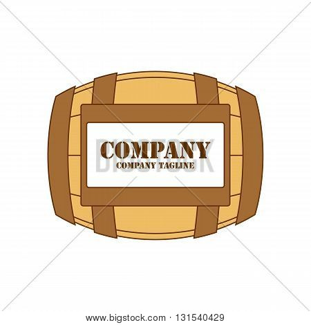 Brown wine barrel with label vector illustration isolated on white background.
