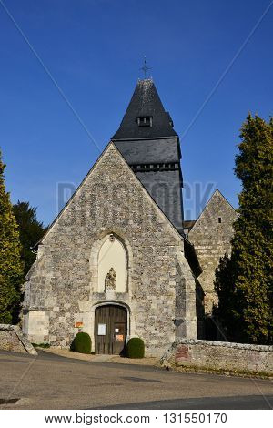 Lyons la Foret France - march 15 2016 : the picturesque church in winter