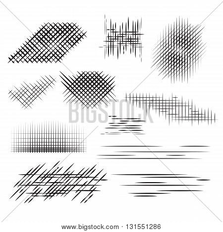 Set pencil strokes, halftone, engraving. Vector element for your design