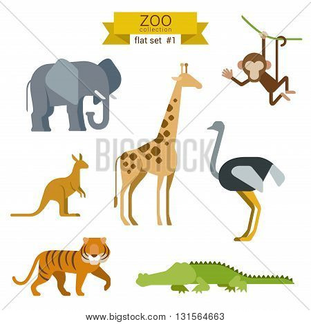 Flat design vector animals icon set elephant