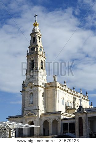 Sanctuary of Fatima Portugal. Basilica of Nossa Senhora do Rosario and the colonnade. One of the most important Marian Shrines and pilgrimage locations for the Catholics