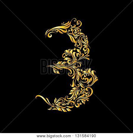 Richly decorated three digit on black background.