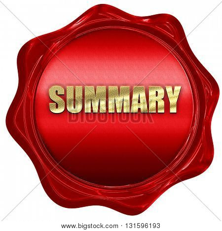 summary, 3D rendering, a red wax seal