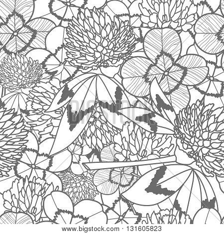 Clever trefoil vector seamless pattern line black and white