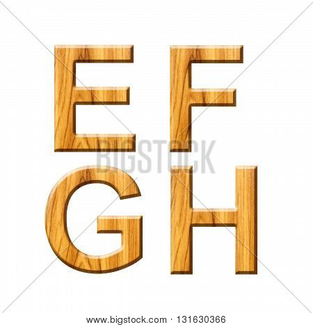Wooden alphabet e-h  on  white color background