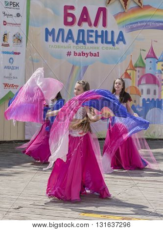 Rostov-on-Don Russia- May 22, 2016: Performance of children dance ensemble of babybal in the park named after V. Cherevichkin