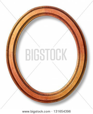 old oval picture frame wooden isolated white background with clipping path